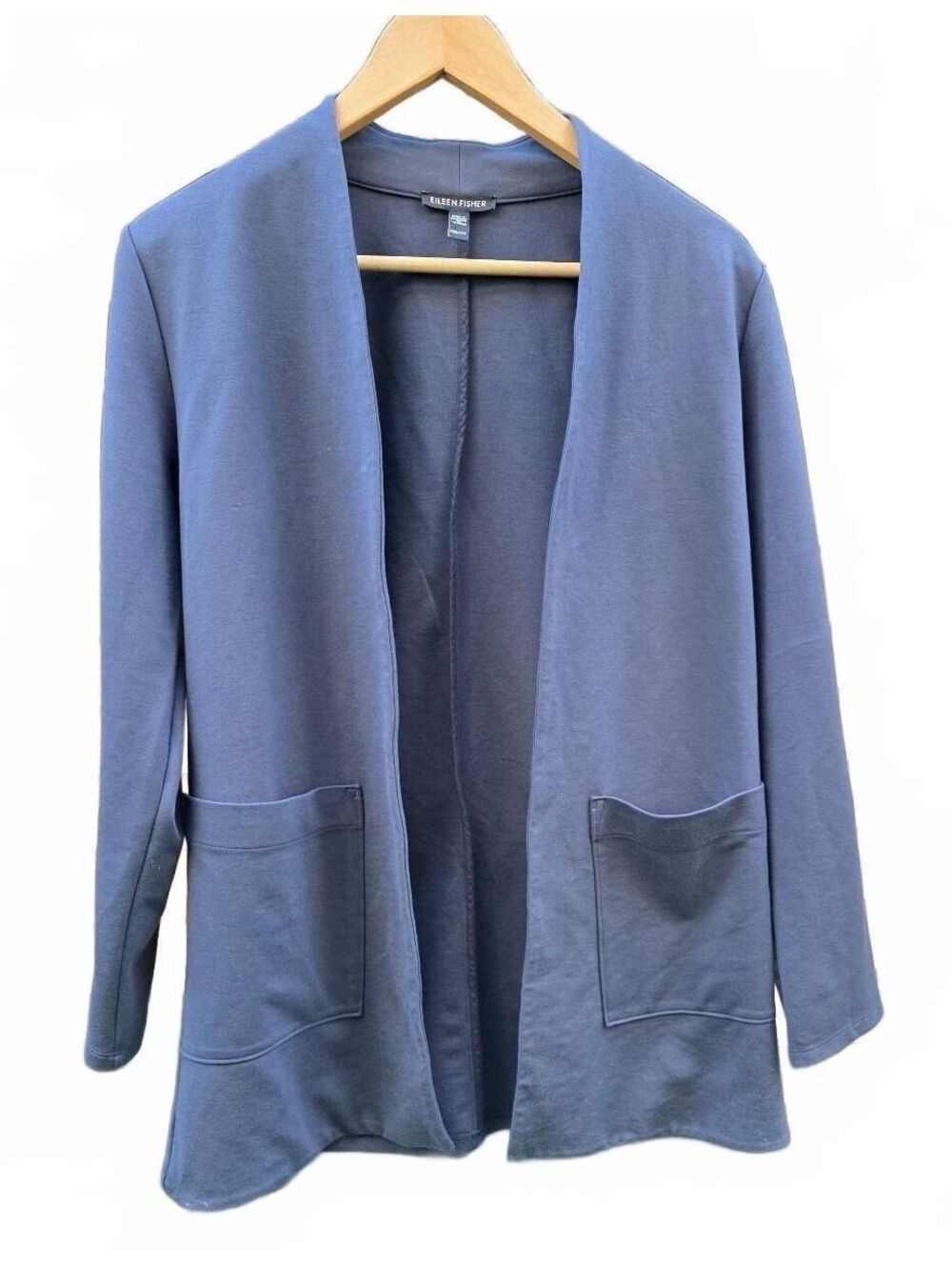 Eileen Fisher Blue Organic Cotton Open Front Terry Cardigan